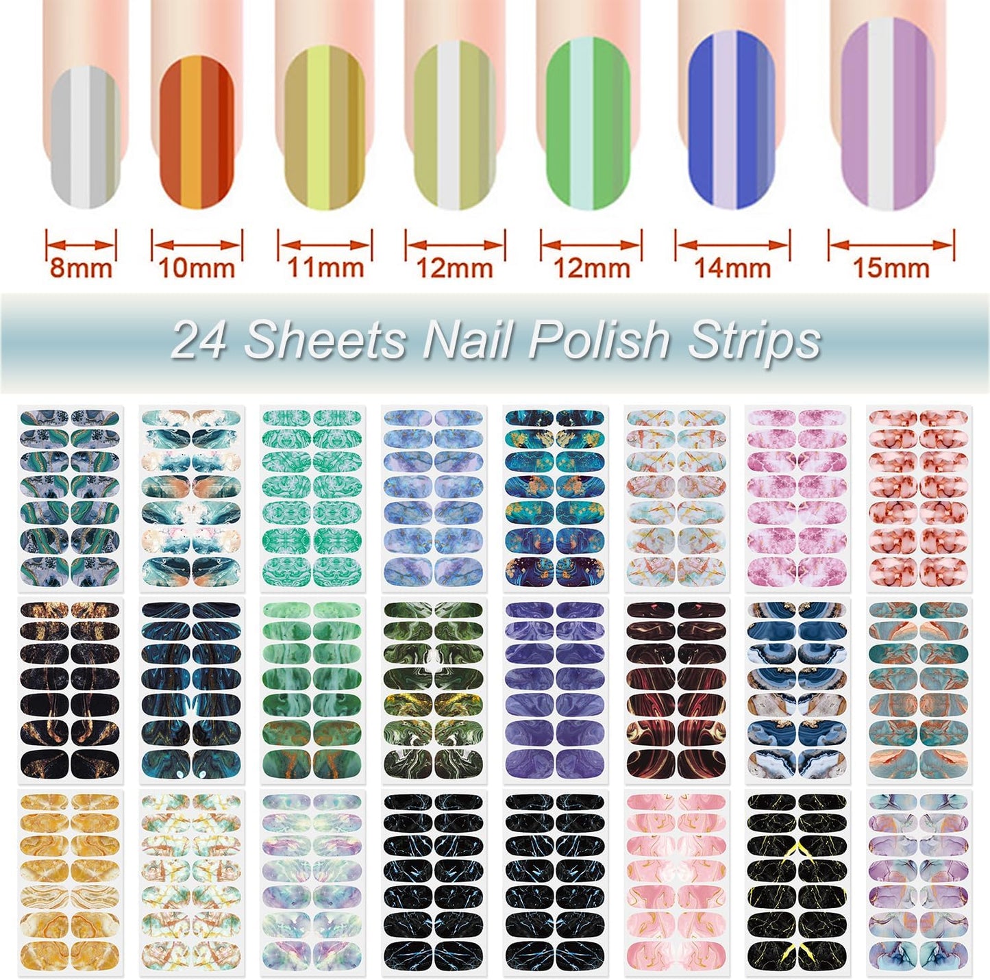 DANNEASY 24 Sheets Full Nail Wraps for Women - Marble Print, Nail Polish Strips Self Adhesive Gel Nail Stickers Acrylic Manicure Strips Nails Art Accessories with 1pc File, Cuticle Stick