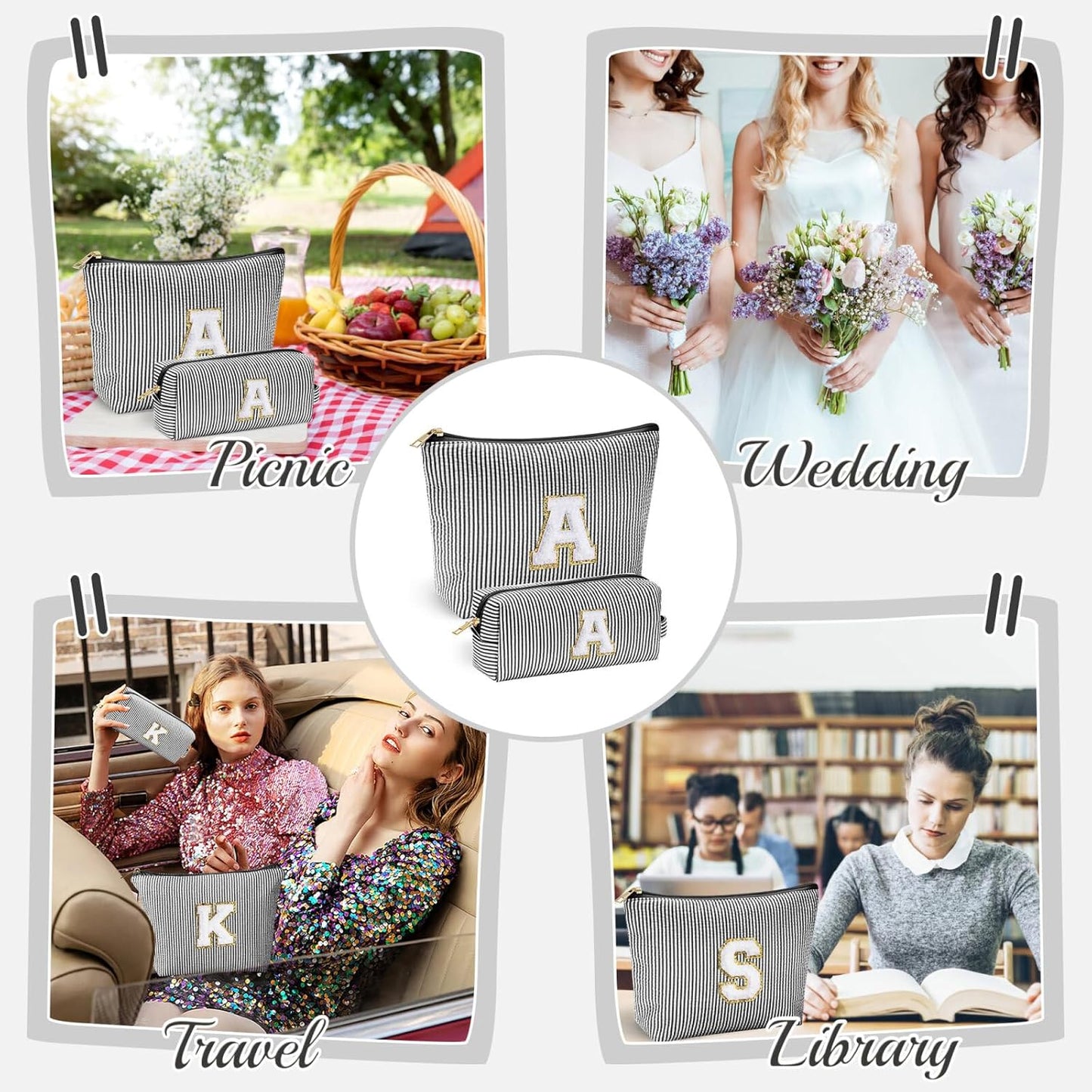 YOOLIFE Initial Makeup Bag for Women - Teen Girl Gifts Trendy Stuff Monogram Cute Makeup Bags Make Up Case for Women Her Best Friend Friendship Sister Teacher Birthday Gifts for Women Mom Black L