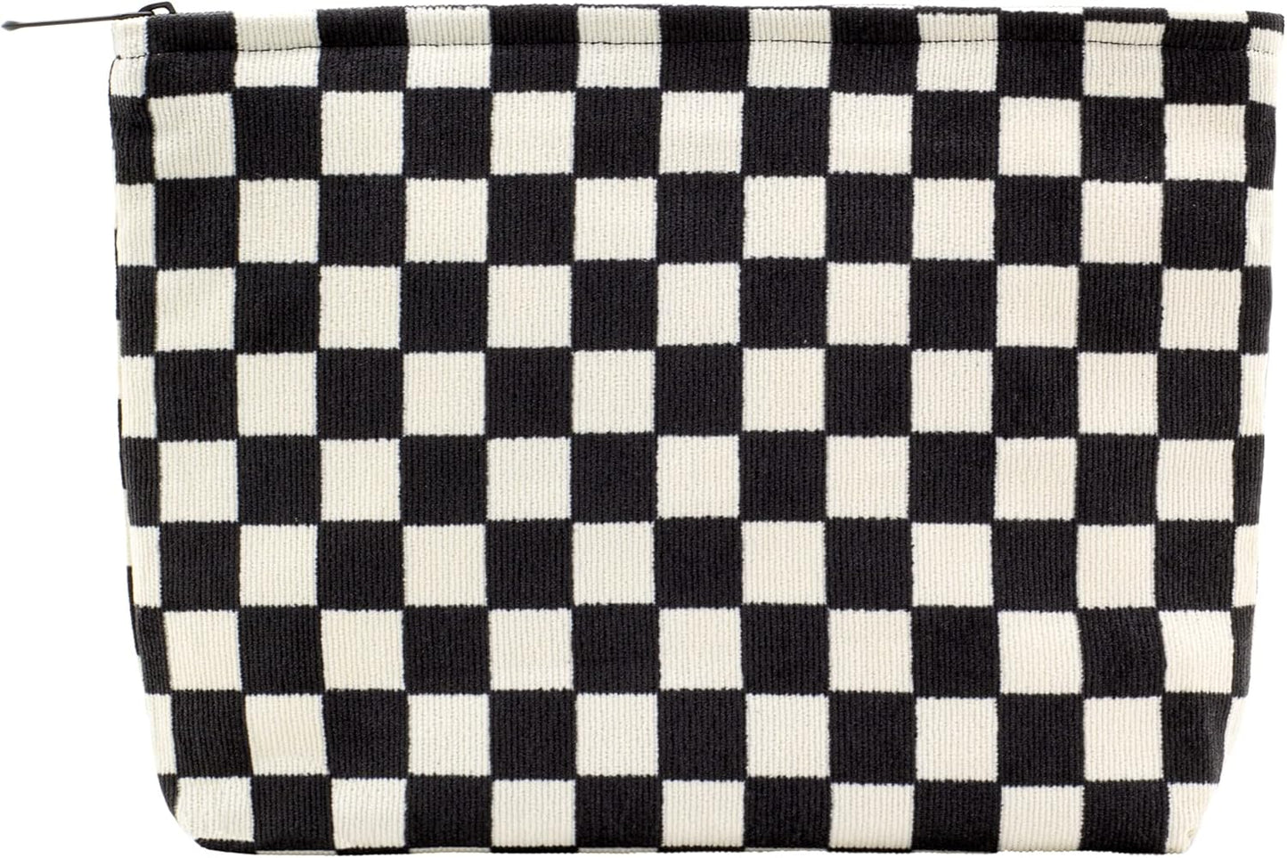 PAZIMIIK Makeup Bag Large Zipper Corduroy Make Up Pouch for Purse Travel Canvas Cosmetic Organizer for Women Brush Storage,Checkered Black