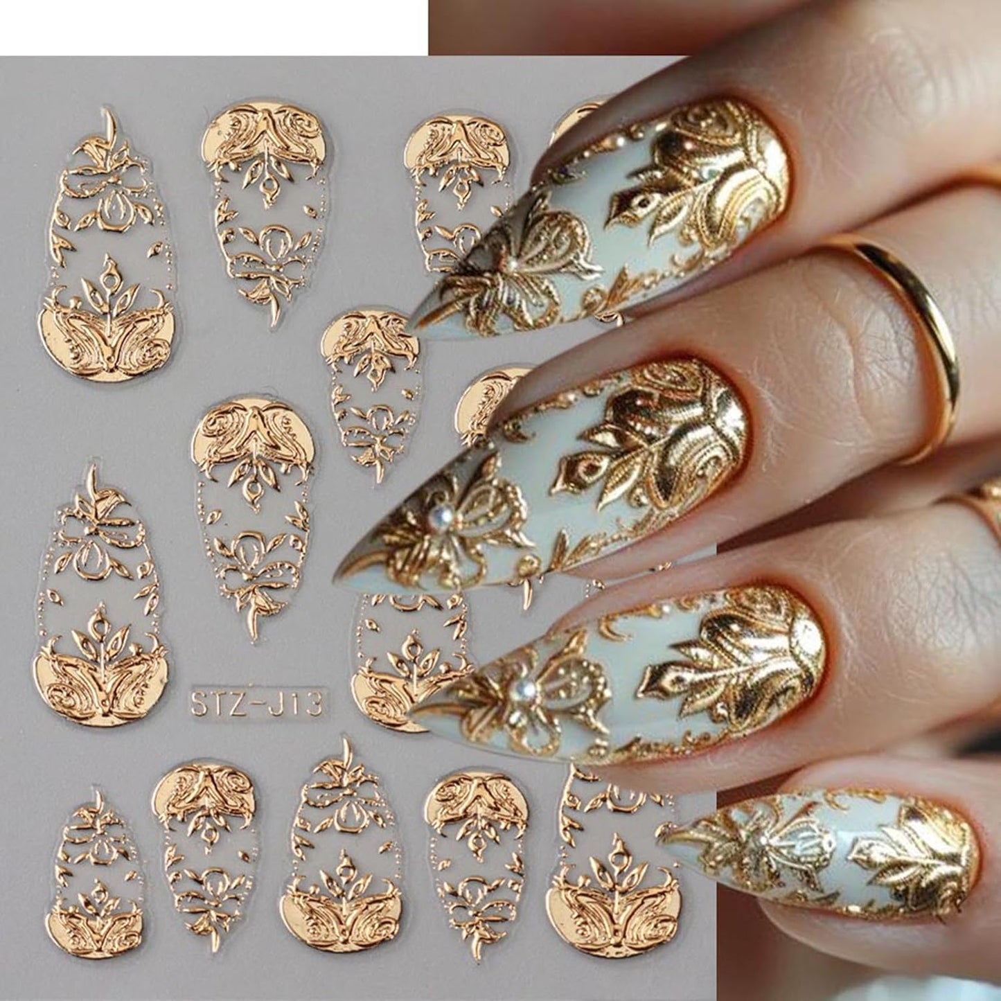 4Pcs Gold Nail Art Stickers 5D Embossed Golden Flower Nail Decals Fall Nail Art Supplies Flower Vine Leaves Autumn Nails Design French Leaf Manicure Sliders for Women DIY Thanksgiving Nail Decorations