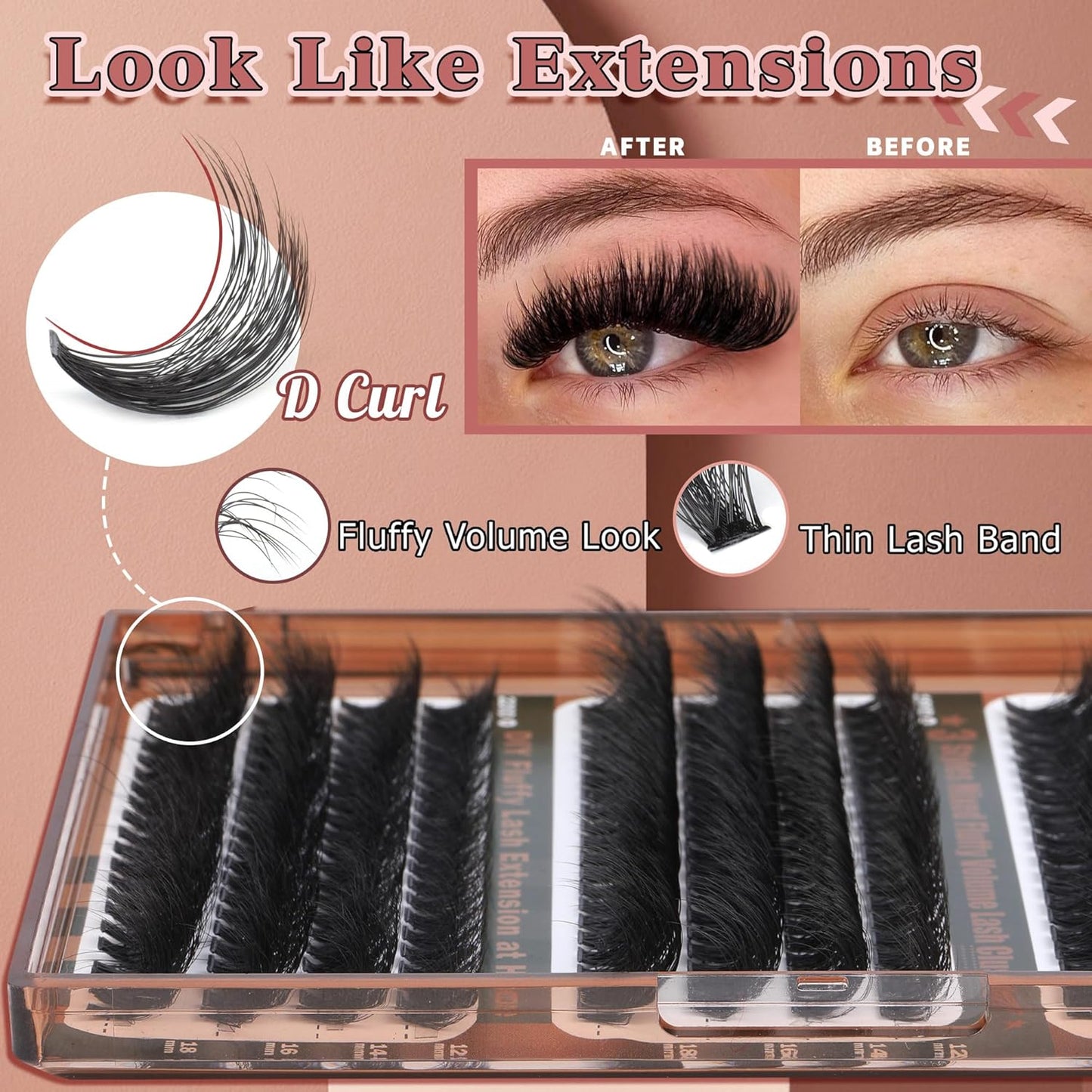 Focipeysa Fluffy Lash Clusters Wispy Lash Extension 12-18mm Eyelash Clusters 150D+180D+220D Individual Eyelashes Extensions, DIY Clusters Lashes at Home (240pcs 12-18mm Mixed)