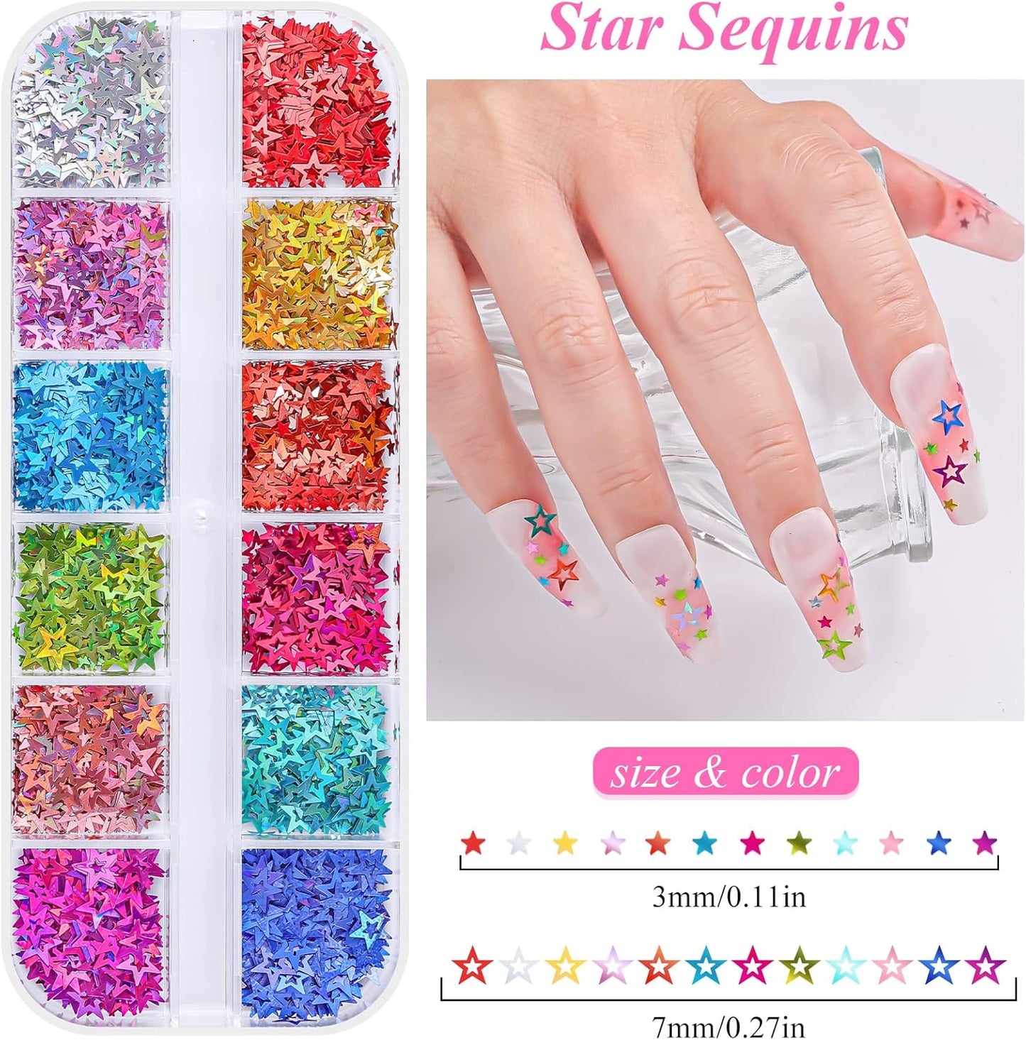 5 Boxes 60 Colors Holographic Nail Art Sequins Kit,Fruit Slice,Iridescent Sparkle Laser Hollow 3D Star Butterfly Heart Round Mixed-shapes Nail Glitter Flakes for Manicure Body Makeup(3-colorful-kit3)
