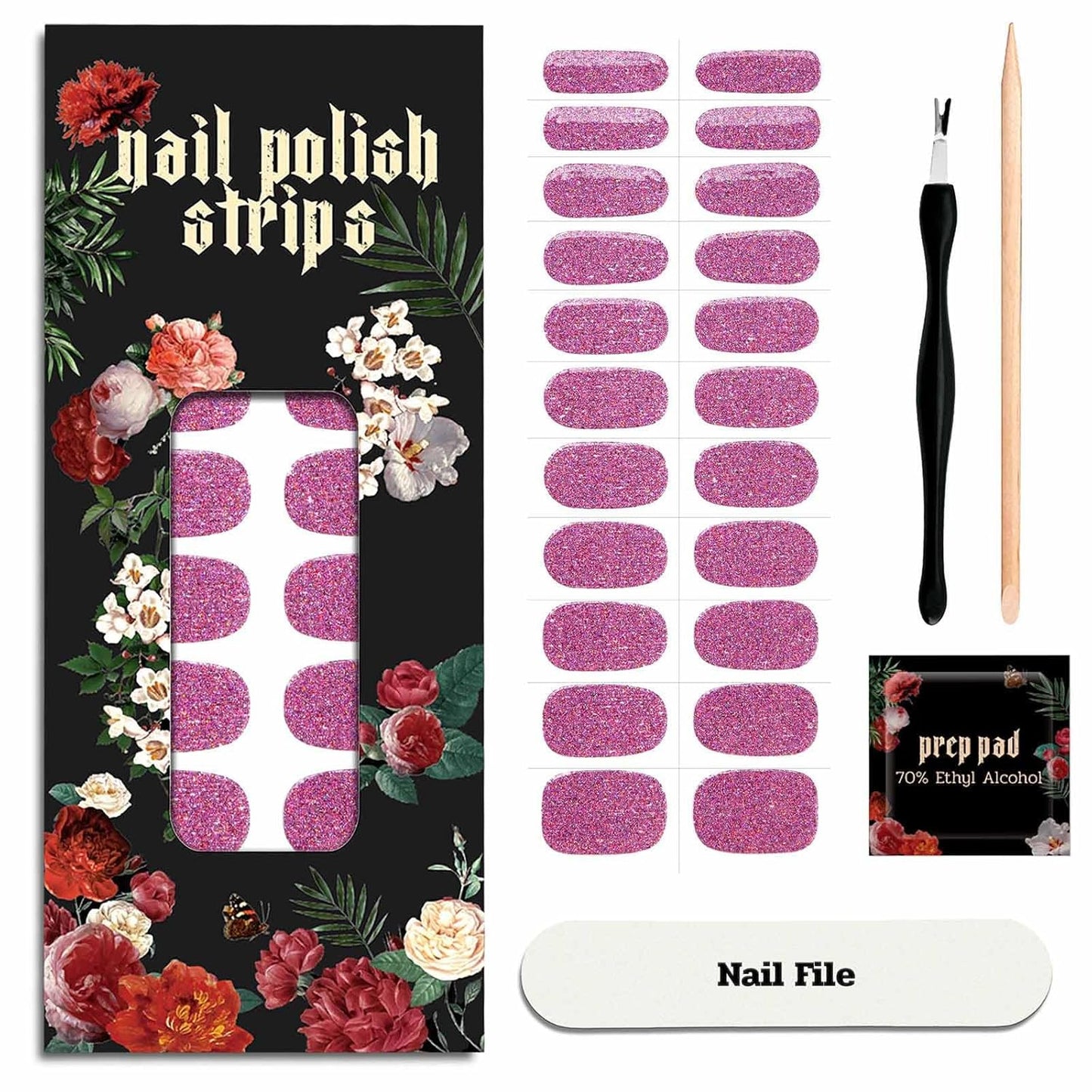 Nail Polish Strips - 22 Pcs Salon Quality Gel Nail Stickers - Long Lasting Wraps (Cherry ICY)