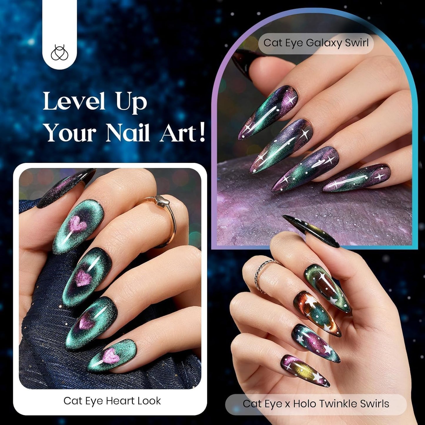 Beetles Cat Eye Gel Nail Polish Set - 6 Colors Halloween Chameleon Cat Eye Black Glitter Red Blue Gold Green Orange Gel Polish with Magnet Soak Off UV Velvet Gel Salon French Nail Art Gift for Women
