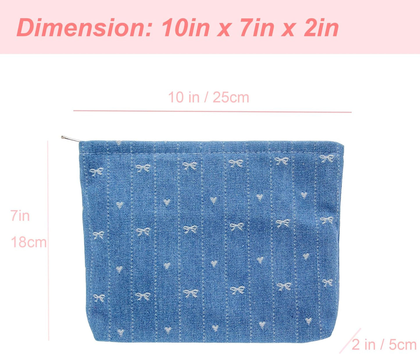 PAZIMIIK Makeup Bag Large Cotton Zipper Pouch for Purse Travel Canvas Make Up Organizer for Women Cosmetic,Jean Blue